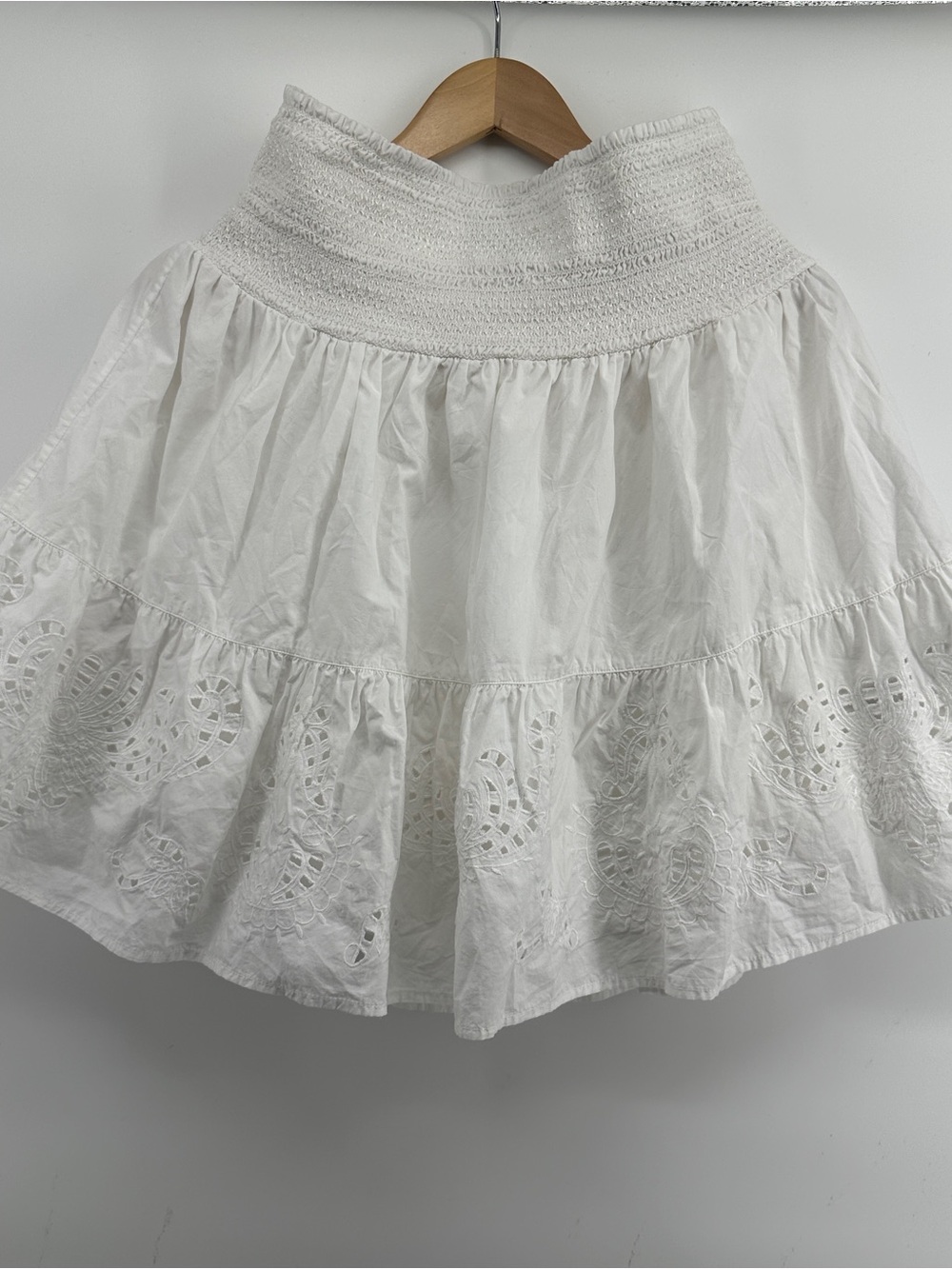 Lauren Ralph Lauren White Eyelet Smocked Skirt L
